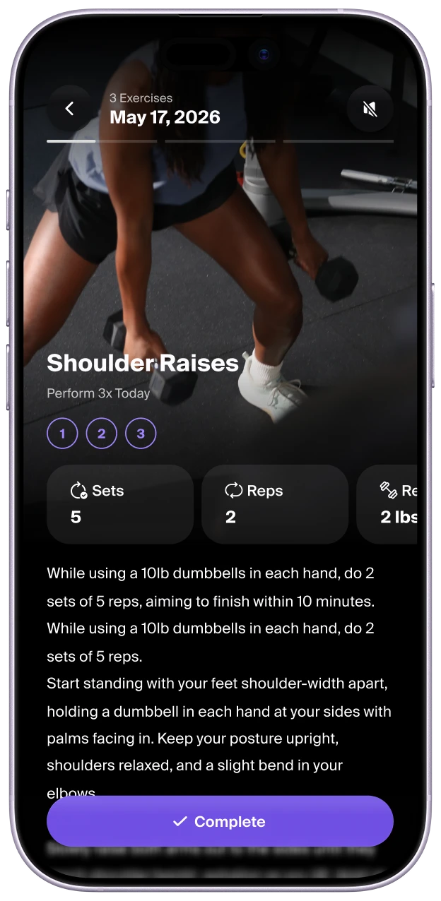 ProperForm patient app showing a clear, video-first exercise
