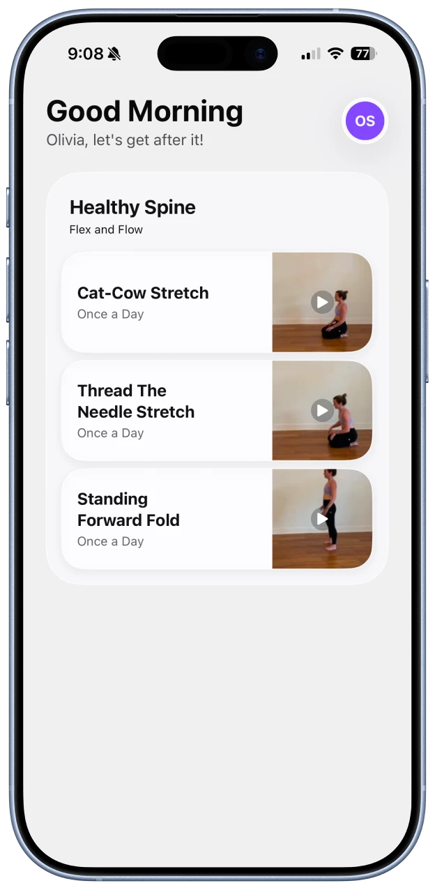 ProperForm patient app showing a personalized program